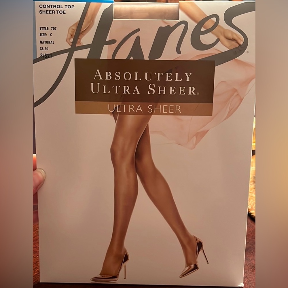 Hanes Natural (color) Size C, Control Top Panty/Sheer Toe Hosiery Style 707, VGC